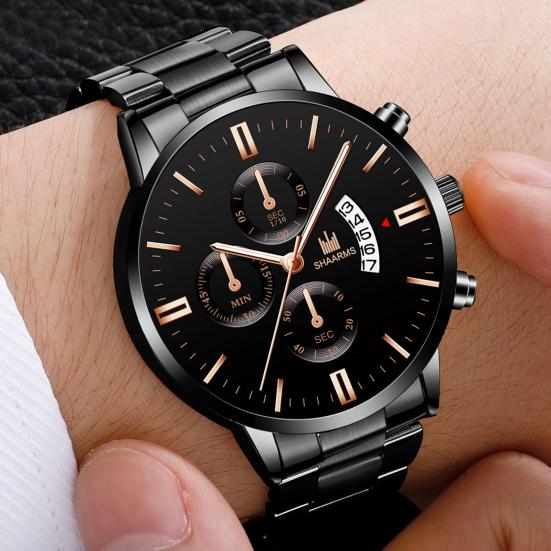 SHAARMS Simple Men Quartz Movement Watch Steel Band Calendar Analog Wristwatch 
SHAARMS Simple Men Quartz Movement Watch Steel Band Calendar Analog Wristwatch
