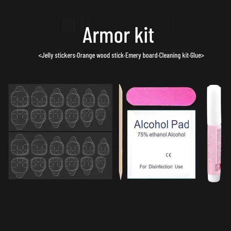 Nail Art Kit: Jelly Stickers, Orange Wood Stick, Cotton Pads, Glue, Nail File, Wearable Nails, Removal Pads – 5-Piece Set.
Nail Art Kit: Jelly Stickers, Orange Wood Stick, Cotton Pads, Glue, Nail File, Wearable Nails, Removal Pads – 5-Piece Set.