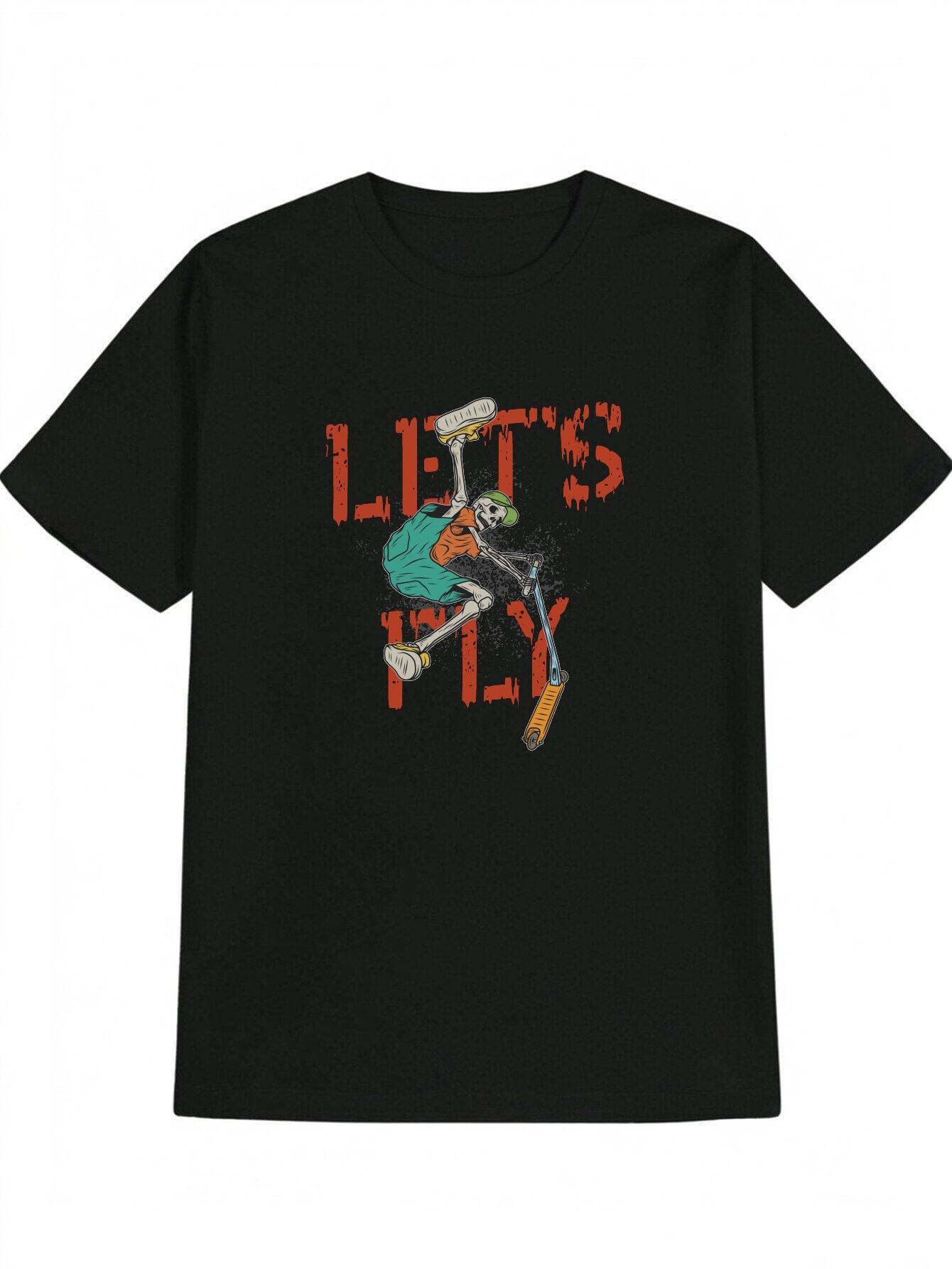 Casual Crew Neck T-shirt with Let S Fly Graphic Print - Black L
Casual Crew Neck T-shirt with Let S Fly Graphic Print - Black L