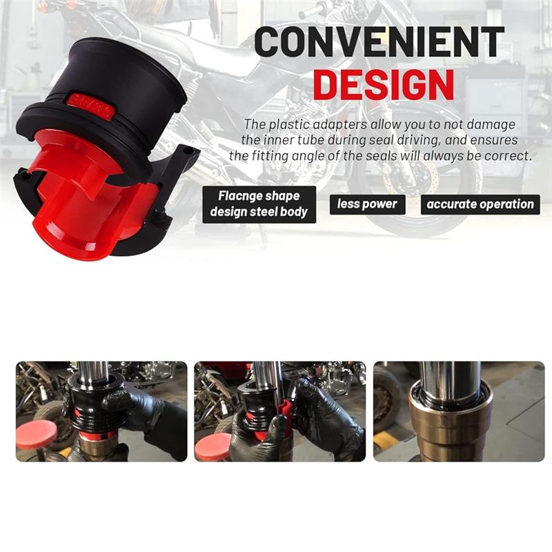 Motorcycle Bike Fork Seal Driver Tool Kit Universal Fork Seal taller Driver Removal Set For 35MM-50MM BlackRed
Motorcycle Bike Fork Seal Driver Tool Kit Universal Fork Seal taller Driver Removal Set For 35MM-50MM BlackRed