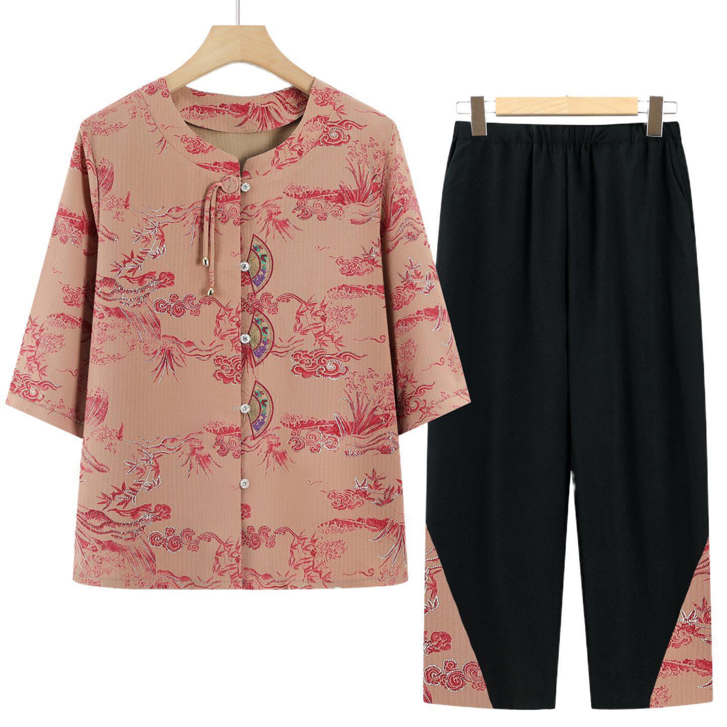 Mom s Chinese Style Summer Two-Piece Set for Middle-Aged & Elderly: National Style Short-Sleeve Shirt & Grandma s Outfit. XL (80-100 jin)
Mom s Chinese Style Summer Two-Piece Set for Middle-Aged & Elderly: National Style Short-Sleeve Shirt & Grandma s Outfit. XL (80-100 jin)