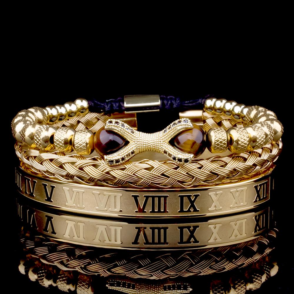 European & American Dragon Claw Bangle Set: Stainless Steel & Tiger s Eye Stone with Roman Numerals
European & American Dragon Claw Bangle Set: Stainless Steel & Tiger s Eye Stone with Roman Numerals