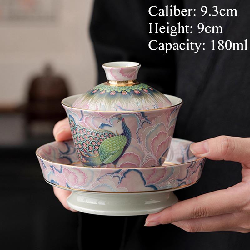 180ml Enamel Colored Sancai Covered Bowl Peacock Kung Fu Tea Set Household and Office Ceramic Tea Bowl Chinese Tea Cup 180ml
180ml Enamel Colored Sancai Covered Bowl Peacock Kung Fu Tea Set Household and Office Ceramic Tea Bowl Chinese Tea Cup 180ml