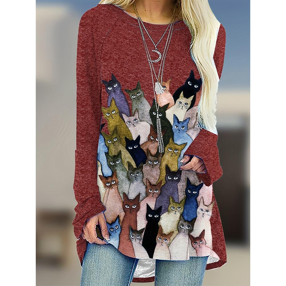 Большой размер Осень Женская 2025 Темперамент Элегантная Футболка с длинным рукавом с 3D принтом Кошка Лучшая для осени 8xl
Большой размер Осень Женская 2025 Темперамент Элегантная Футболка с длинным рукавом с 3D принтом Кошка Лучшая для осени 8xl
