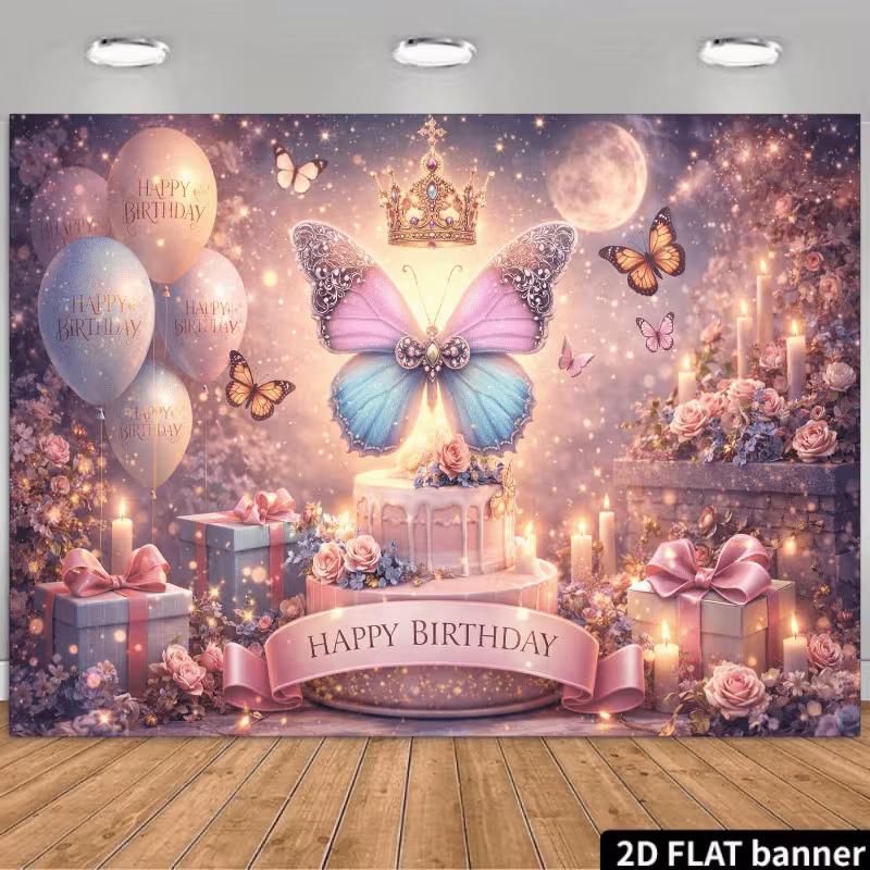 2D Magical Butterfly Birthday Backdrop Pink Crown Photography Banner 47.2x31.5inch/120*80cm
2D Magical Butterfly Birthday Backdrop Pink Crown Photography Banner 47.2x31.5inch/120*80cm