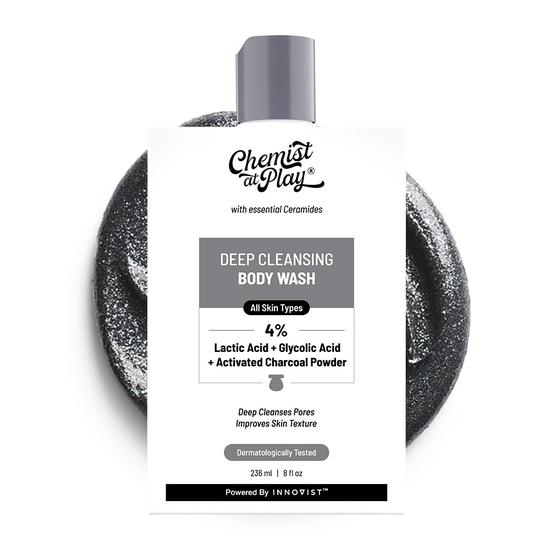 Chemist At Play Deep Cleansing Body Wash| Activated Charcoal Removes Dirt | Lactic Acid for Skin Texture| Glycolic Acid for Exfoliation| 236ml
Chemist At Play Deep Cleansing Body Wash| Activated Charcoal Removes Dirt | Lactic Acid for Skin Texture| Glycolic Acid for Exfoliation| 236ml
