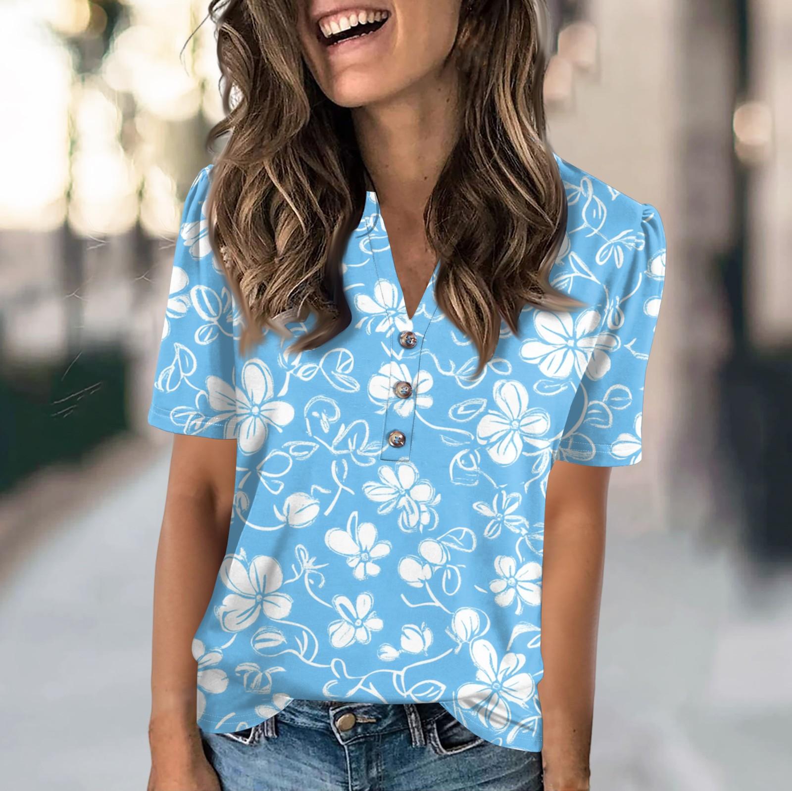 Ladies Summer Tops Women s Fashion Casual With Floral Prints V-neck Short Sleeve Button T-shirt Top L
Ladies Summer Tops Women s Fashion Casual With Floral Prints V-neck Short Sleeve Button T-shirt Top L