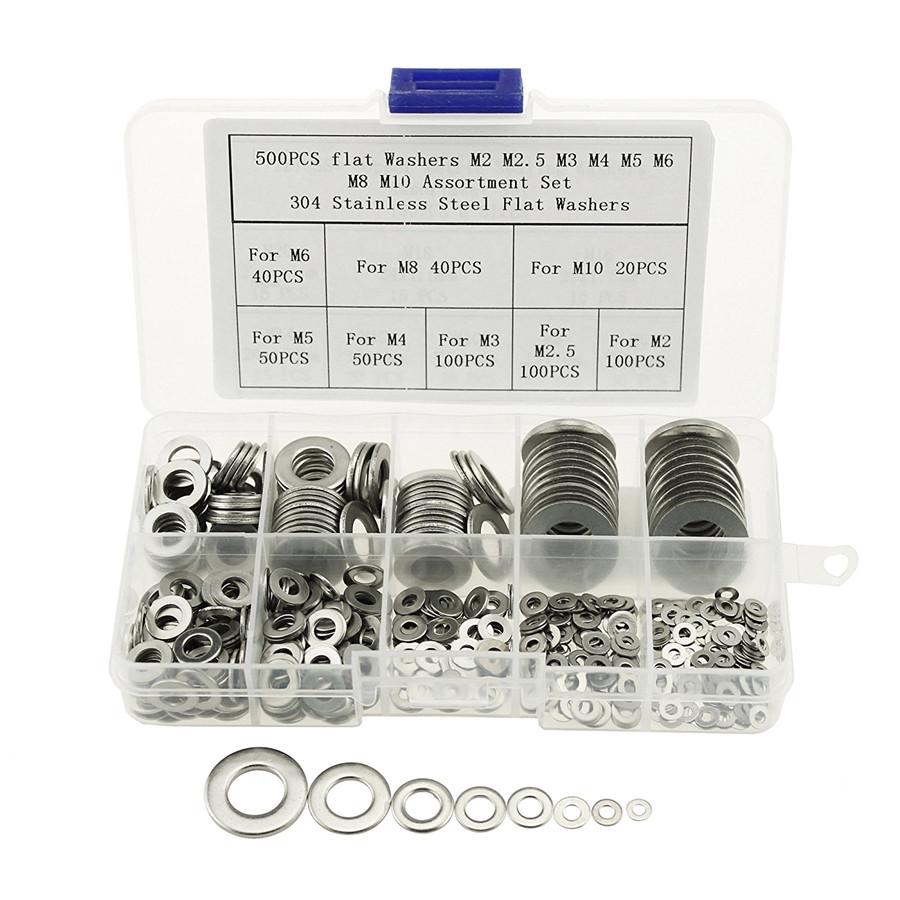 500PCS Stainless Steel Flat Washers Assortment Kit For M2 M2.5 M3 M4 M5 M6 M8 M10 screws bolt
500PCS Stainless Steel Flat Washers Assortment Kit For M2 M2.5 M3 M4 M5 M6 M8 M10 screws bolt