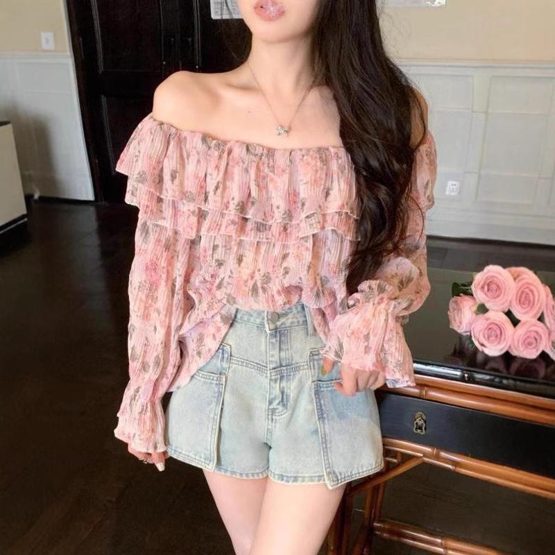 French Ruffle Off-Shoulder Floral Chiffon Blouse - Women s Long Sleeve Top L (115 lbs recommended)
French Ruffle Off-Shoulder Floral Chiffon Blouse - Women s Long Sleeve Top L (115 lbs recommended)