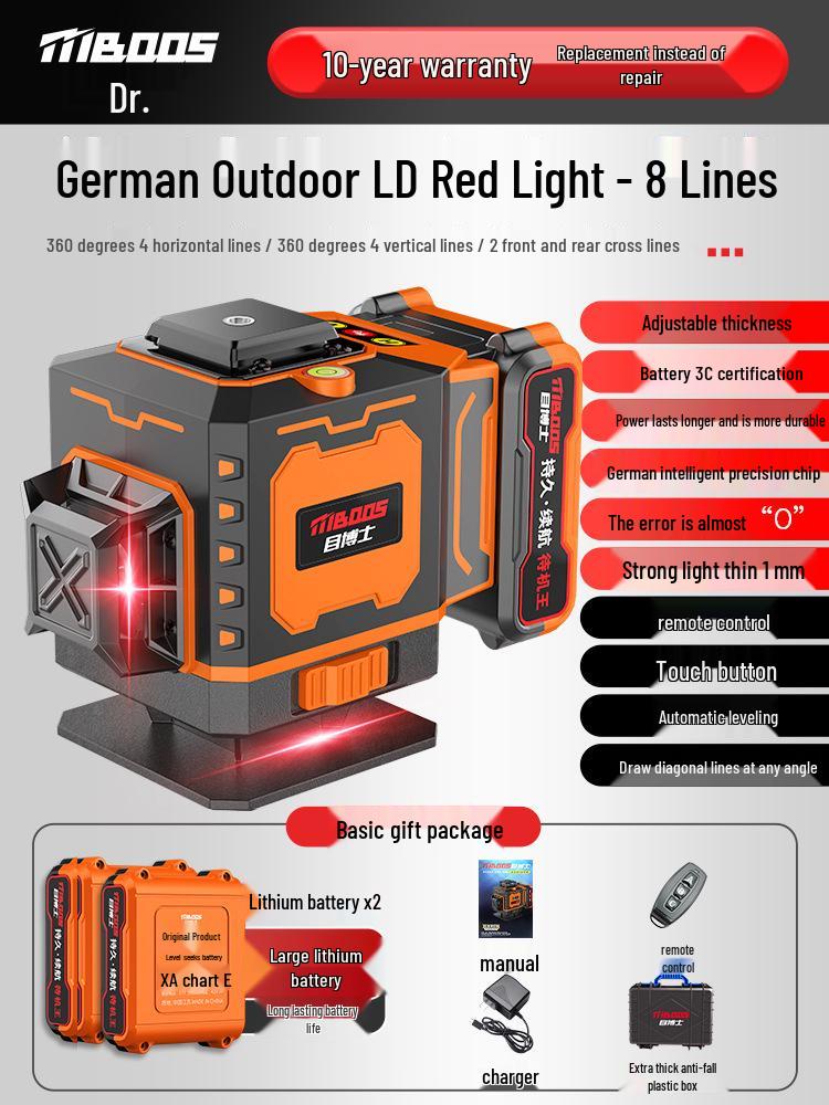 12-Line High-Precision Automatic Infrared Laser Level for Indoor/Outdoor Use
12-Line High-Precision Automatic Infrared Laser Level for Indoor/Outdoor Use