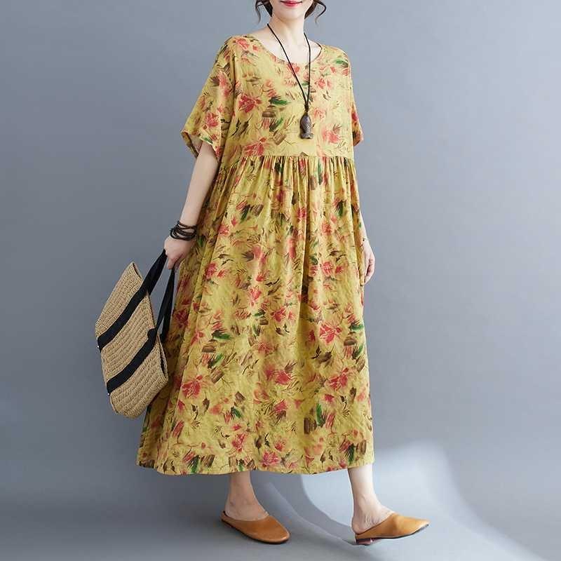 Loose and Thin Retro Swing Round Neck Short Sleeve Long Dresses One Size жовтий
Loose and Thin Retro Swing Round Neck Short Sleeve Long Dresses One Size жовтий