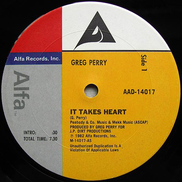 12inch Record GREG PERRY - It Takes Heart / It Takes Heart (In AAD14017 Alfa 1982 US Soul/Funk Used
12inch Record GREG PERRY - It Takes Heart / It Takes Heart (In AAD14017 Alfa 1982 US Soul/Funk Used