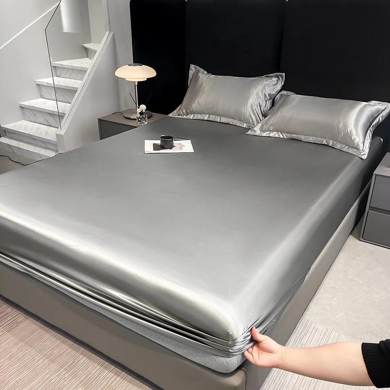 Летний Сатин Водонепроницаемый Парный Простыня на резинке Двуспальная простыня Защита матраса льняная Односпальная Королева БЕЗ Наволочки 120x200x25cm 1PC