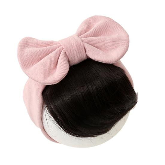 Детская повязка на голову с париком и бантом, с челкой, эластичная хлопковая повязка для волос светло-розовый