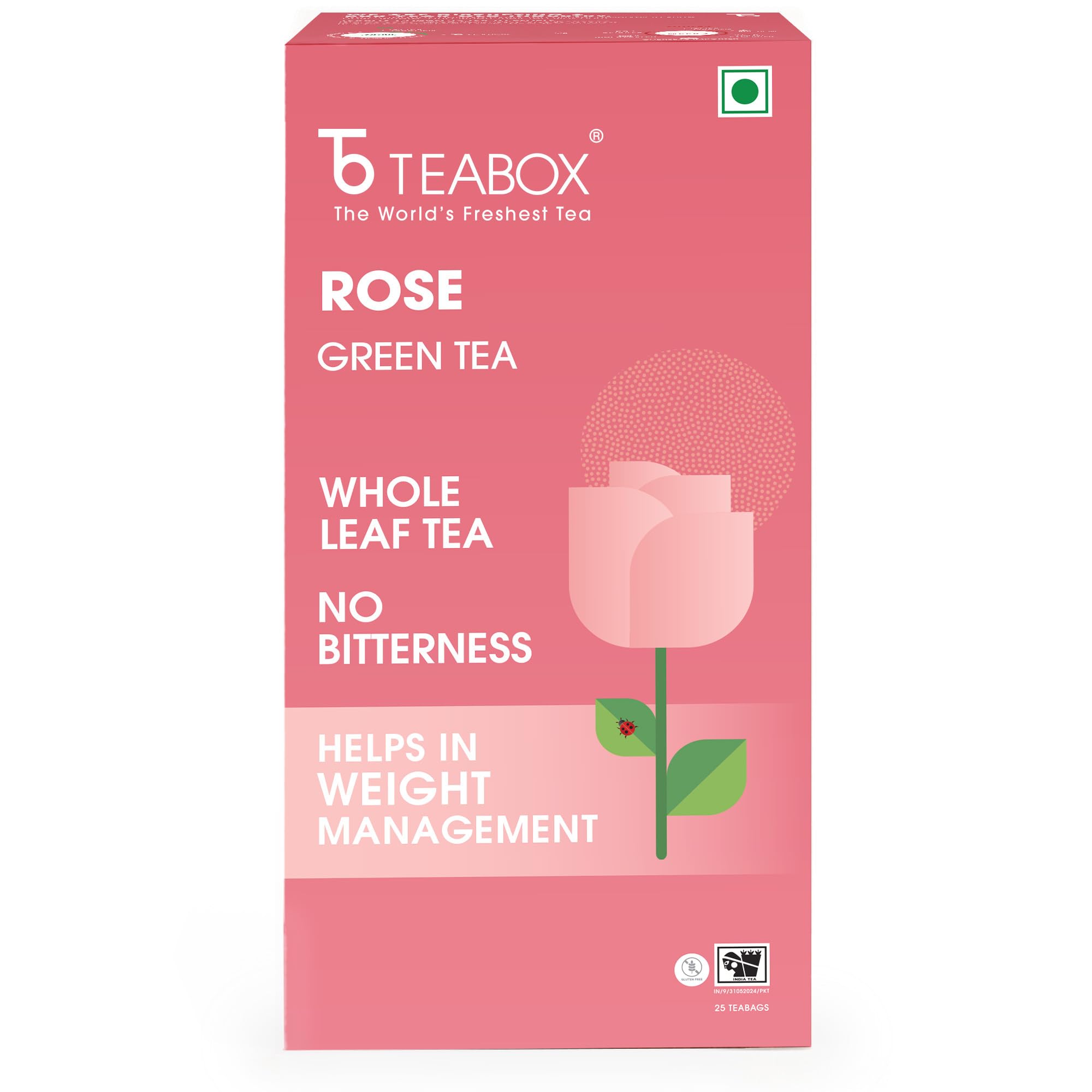 Teabox Rose Green Tea Bags 25 Pieces | Refreshing & Aromatic | Made with Whole Leaf & Natural Rose Petals
Teabox Rose Green Tea Bags 25 Pieces | Refreshing & Aromatic | Made with Whole Leaf & Natural Rose Petals