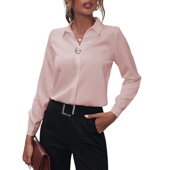Жіноча сорочка з лацканами з довгим рукавом і штучним перламутром, однотонна сорочка, проста легка блуза. XL рожевий
Жіноча сорочка з лацканами з довгим рукавом і штучним перламутром, однотонна сорочка, проста легка блуза. XL рожевий