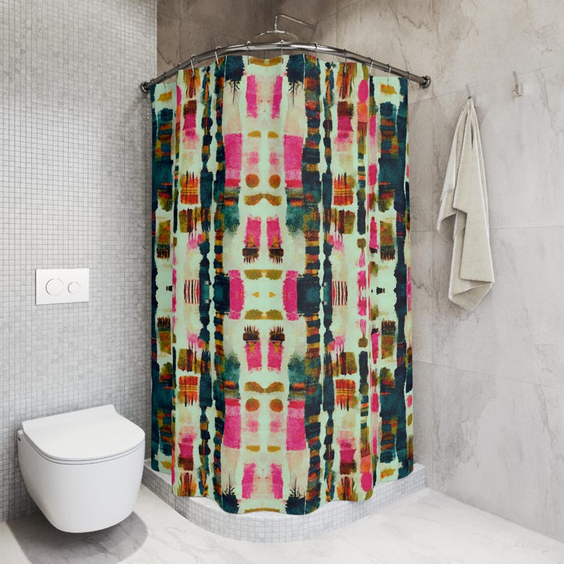 Boho Ikat Mirrored Abstract Watercolor Shower Curtain - Multi-Color Teal Pink Yellow Grey Tan Design W60H190(CM)-1 Pcs
Boho Ikat Mirrored Abstract Watercolor Shower Curtain - Multi-Color Teal Pink Yellow Grey Tan Design W60H190(CM)-1 Pcs