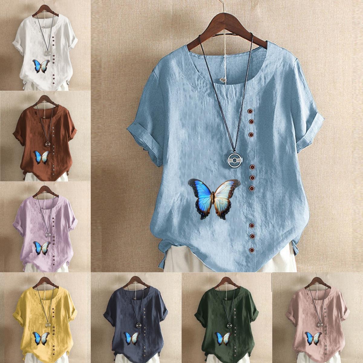 Women s Fashion Butterfly Print Short Sleeve T-shirt Loose Cotton Shirt Casual Loose Summer Blouse Tops 5XL зелений
Women s Fashion Butterfly Print Short Sleeve T-shirt Loose Cotton Shirt Casual Loose Summer Blouse Tops 5XL зелений