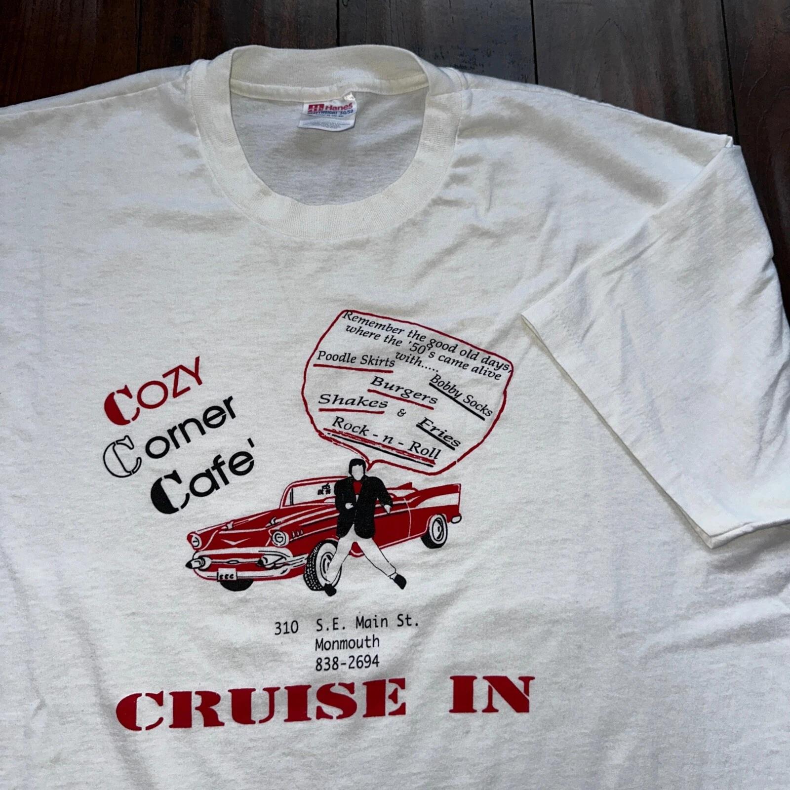 Cozy Corner Cafe Vintage T Shirt Single Stitch Elvis Rock N Roll Burgers Food 4XL
Cozy Corner Cafe Vintage T Shirt Single Stitch Elvis Rock N Roll Burgers Food 4XL