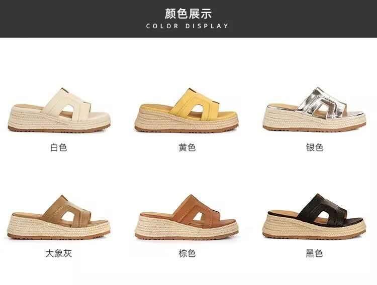 Виноградная студия матери Ли увеличилась на 6 см~ У Рут такие же ретро шлепанцы на танкетке с толстой подошвой H для женского лета 31 чёрный