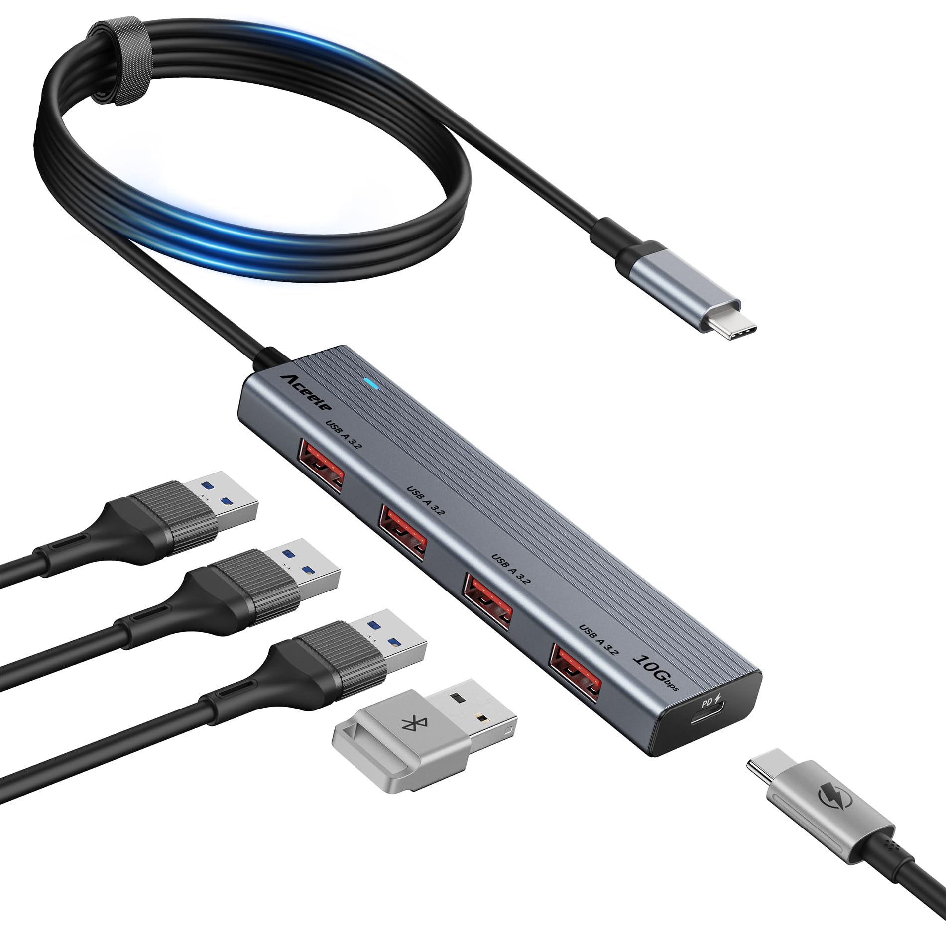Aceele Hub 5 Port Expansion 10Gbps USB Hub with 100cm Cable Ultra High Speed Transmission Data Port with Port 100W PD Rapid Charging USB C to USB
Aceele Hub 5 Port Expansion 10Gbps USB Hub with 100cm Cable Ultra High Speed Transmission Data Port with Port 100W PD Rapid Charging USB C to USB