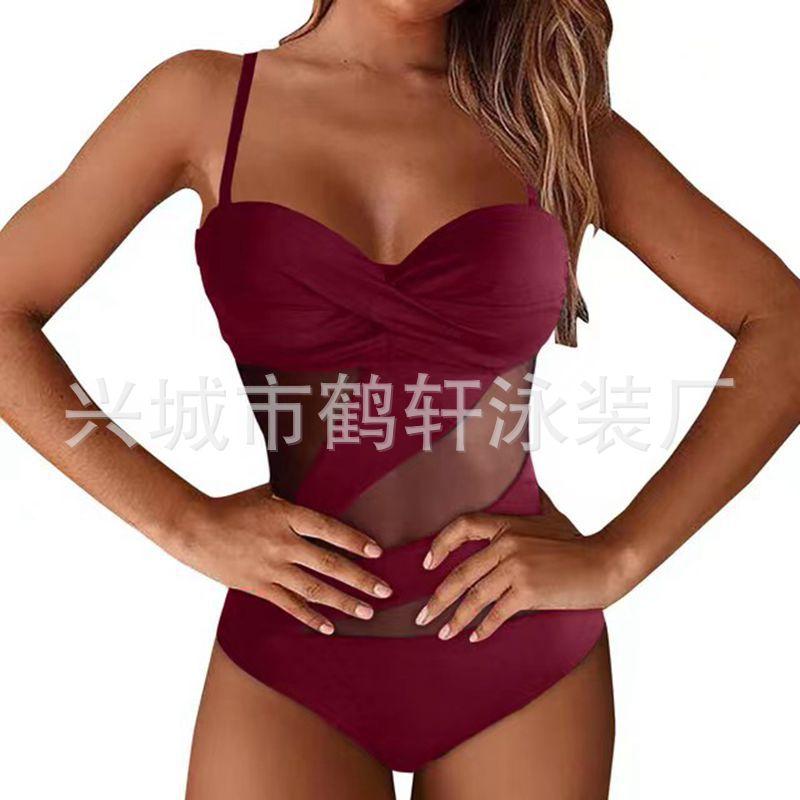 New bikini swimsuit solid color sexy mesh splicing hollow one-piece swimsuit XL бордовий
New bikini swimsuit solid color sexy mesh splicing hollow one-piece swimsuit XL бордовий