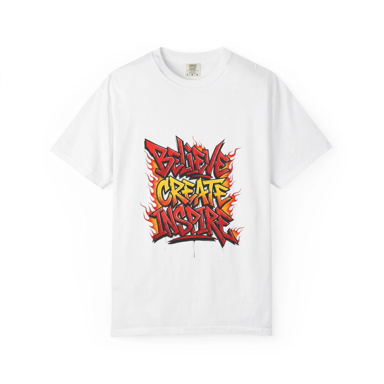 Motivational T-Shirt Believe Create Inspire T-Shirt Graffiti Flame Typography S
Motivational T-Shirt Believe Create Inspire T-Shirt Graffiti Flame Typography S