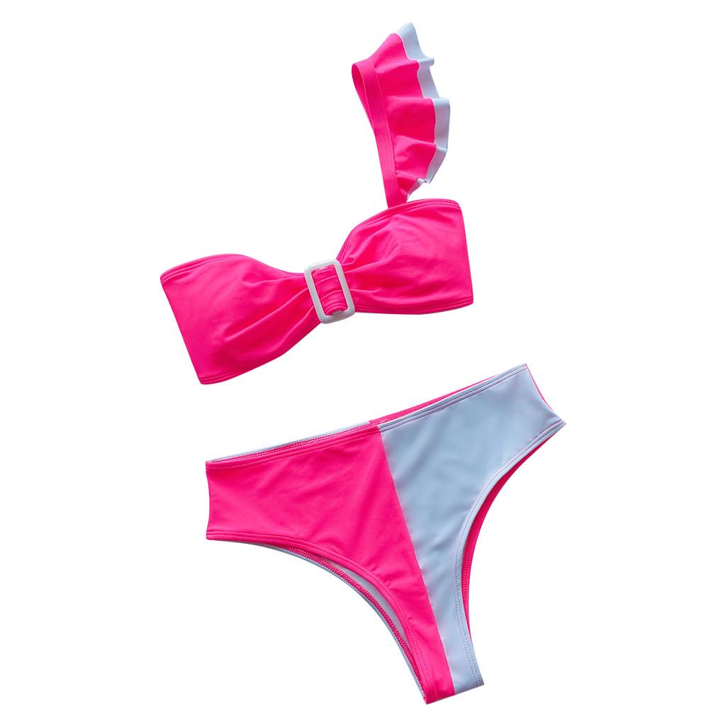 Buy Women Sexy Patchwork Ruffles Buckle Bikini Push Up Padded Swimwear