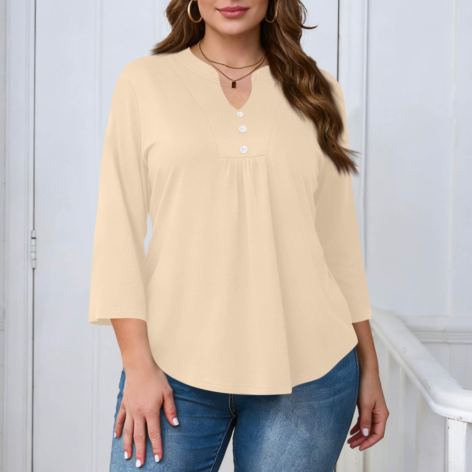 Womens Plus Size Three Quarter Sleeve Blouse with Button Front Neck Solid Loose Fit Casual Top for Daily Wear L бежевый
Womens Plus Size Three Quarter Sleeve Blouse with Button Front Neck Solid Loose Fit Casual Top for Daily Wear L бежевый