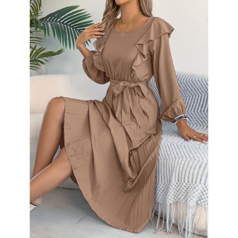 Spring and Summer Elegant Boat-Neck Long-Sleeved A-Line Skirt with Waistline and Ruffled Edges Women s Dress S хаки
Spring and Summer Elegant Boat-Neck Long-Sleeved A-Line Skirt with Waistline and Ruffled Edges Women s Dress S хаки