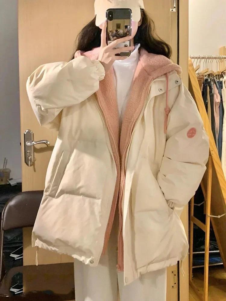 Women Korean Thicken Puffer Jacket Hooded Spliced Lamb Wool Cotton Padded Coat Warm Autumn Winter Short Parkas Female S бежевый
Women Korean Thicken Puffer Jacket Hooded Spliced Lamb Wool Cotton Padded Coat Warm Autumn Winter Short Parkas Female S бежевый