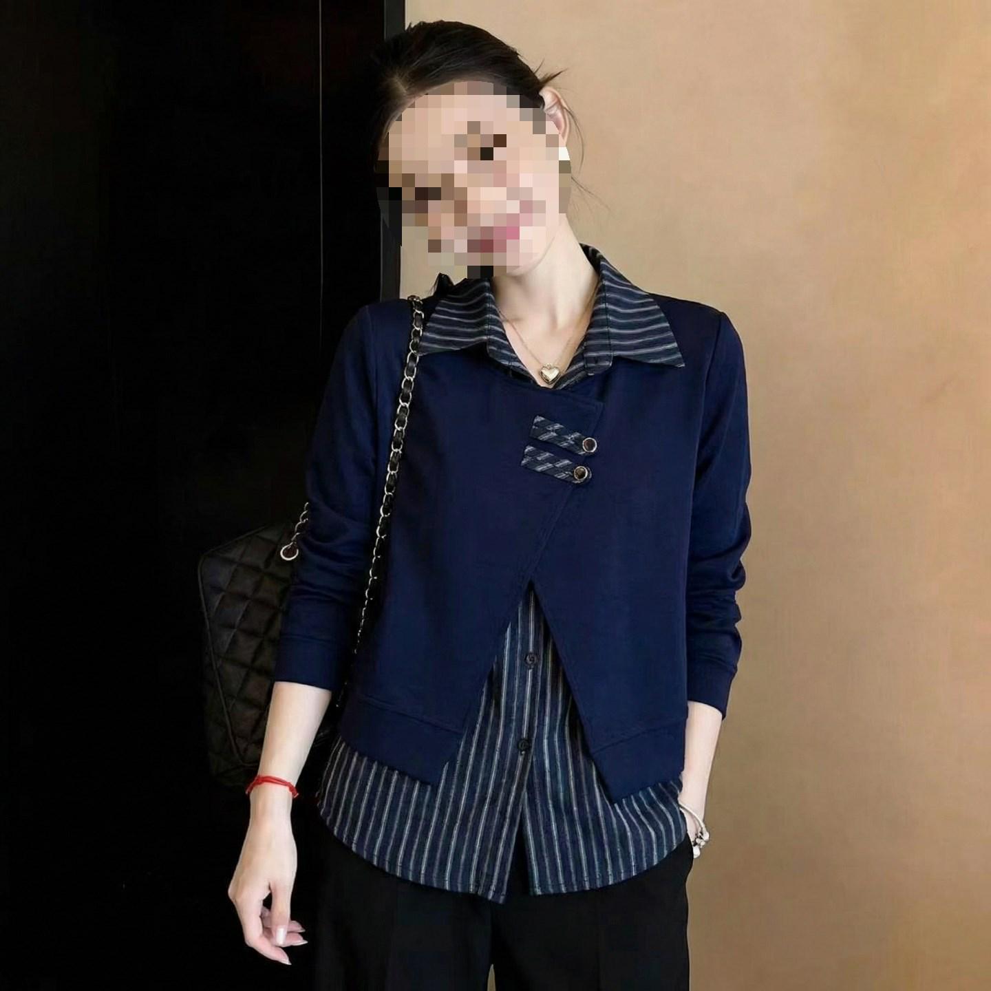 Women s Long Sleeve Striped Patchwork Shirt: Fake Two-Piece, Loose, Flaw-Covering, Slimming, Stylish, Versatile Spring Top L 40-50 kg тёмно-синий
Women s Long Sleeve Striped Patchwork Shirt: Fake Two-Piece, Loose, Flaw-Covering, Slimming, Stylish, Versatile Spring Top L 40-50 kg тёмно-синий