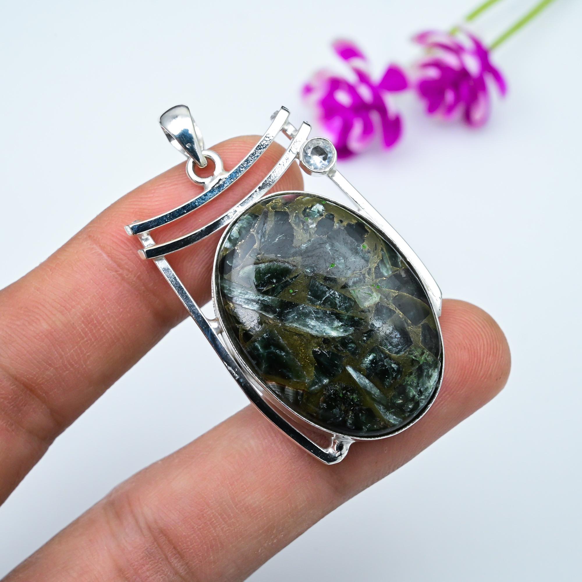 Copper Seraphinite, White Topaz Pendant, 925 Solid Sterling Silver Gemstone Jewelry, Handmade Pendant, For Thanksgiving 1.77 Inches
Copper Seraphinite, White Topaz Pendant, 925 Solid Sterling Silver Gemstone Jewelry, Handmade Pendant, For Thanksgiving 1.77 Inches