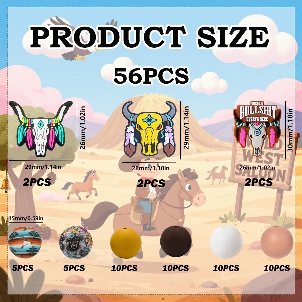 56PCS retro cow head silicone bead set, perfect for DIY handmade crafts such as keychains, necklaces, bracelets, etc
56PCS retro cow head silicone bead set, perfect for DIY handmade crafts such as keychains, necklaces, bracelets, etc