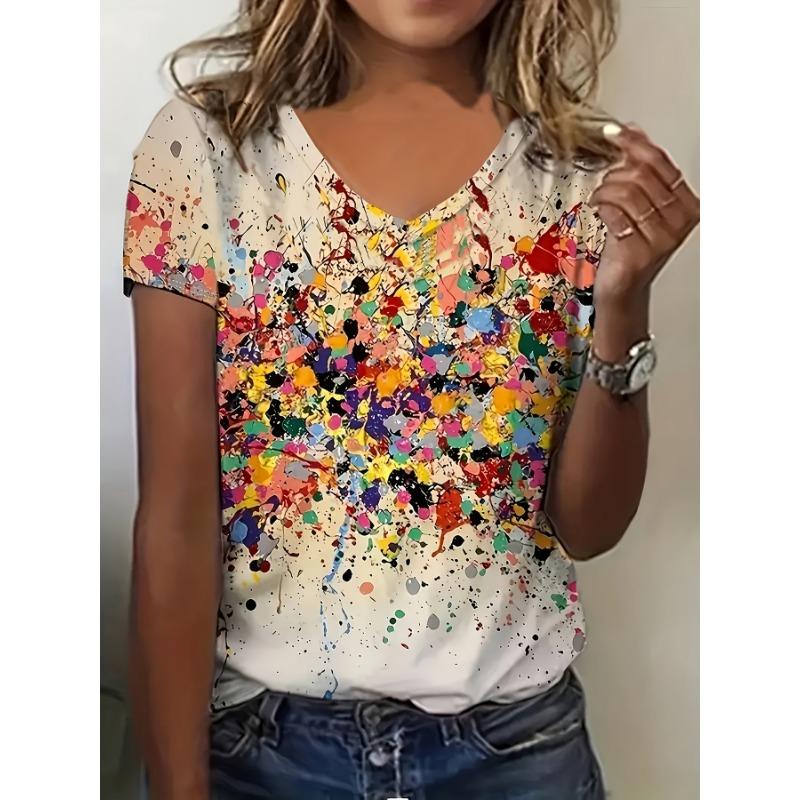 Printed oil painting V-neck T-shirt, casual short-sleeved summer daily top, women s clothing S
Printed oil painting V-neck T-shirt, casual short-sleeved summer daily top, women s clothing S