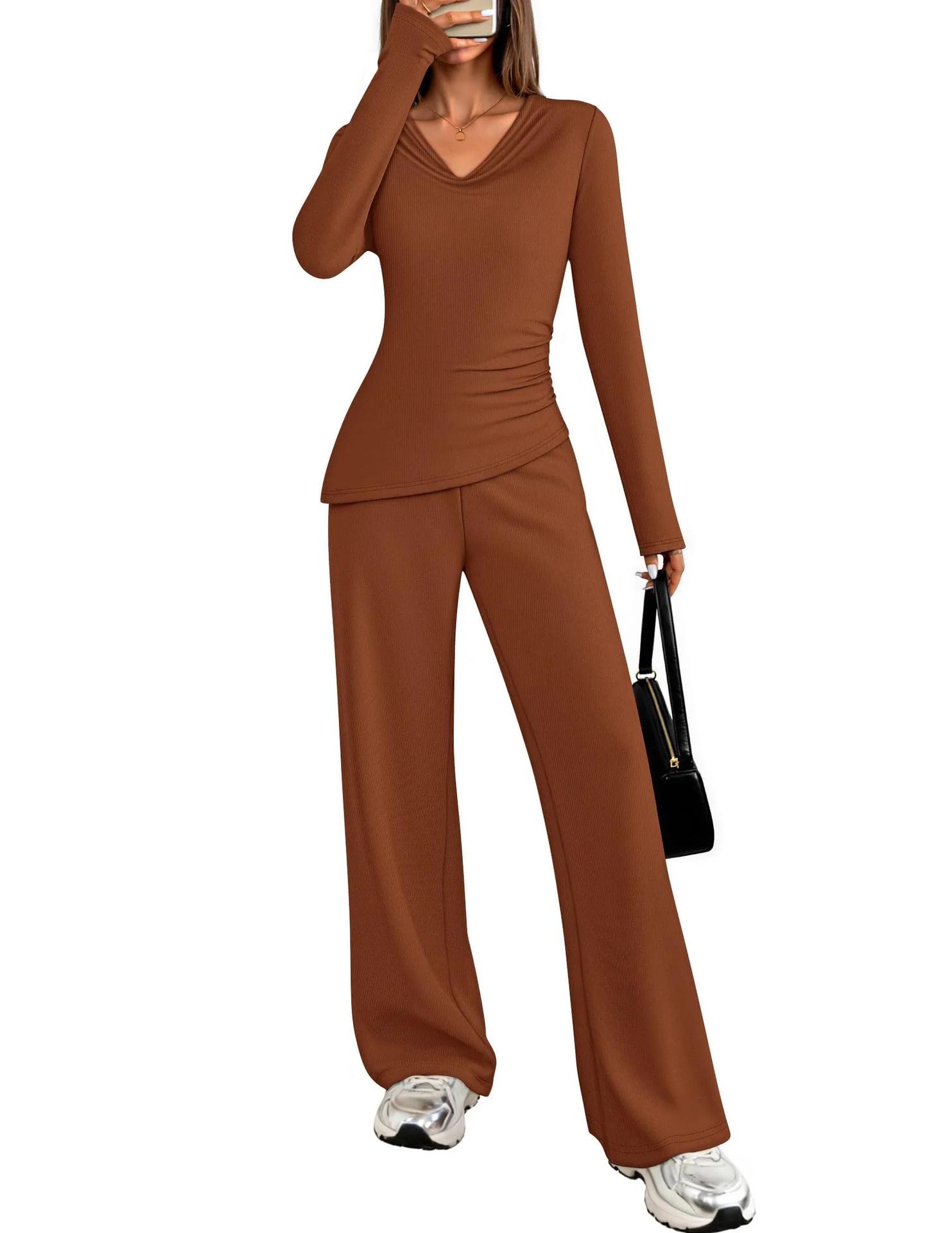 Women s Asymmetrical Top & Wide-Leg Pants Two-Piece Set - V-Neck, Long Sleeve, Autumn Casual Style L коричневый
Women s Asymmetrical Top & Wide-Leg Pants Two-Piece Set - V-Neck, Long Sleeve, Autumn Casual Style L коричневый