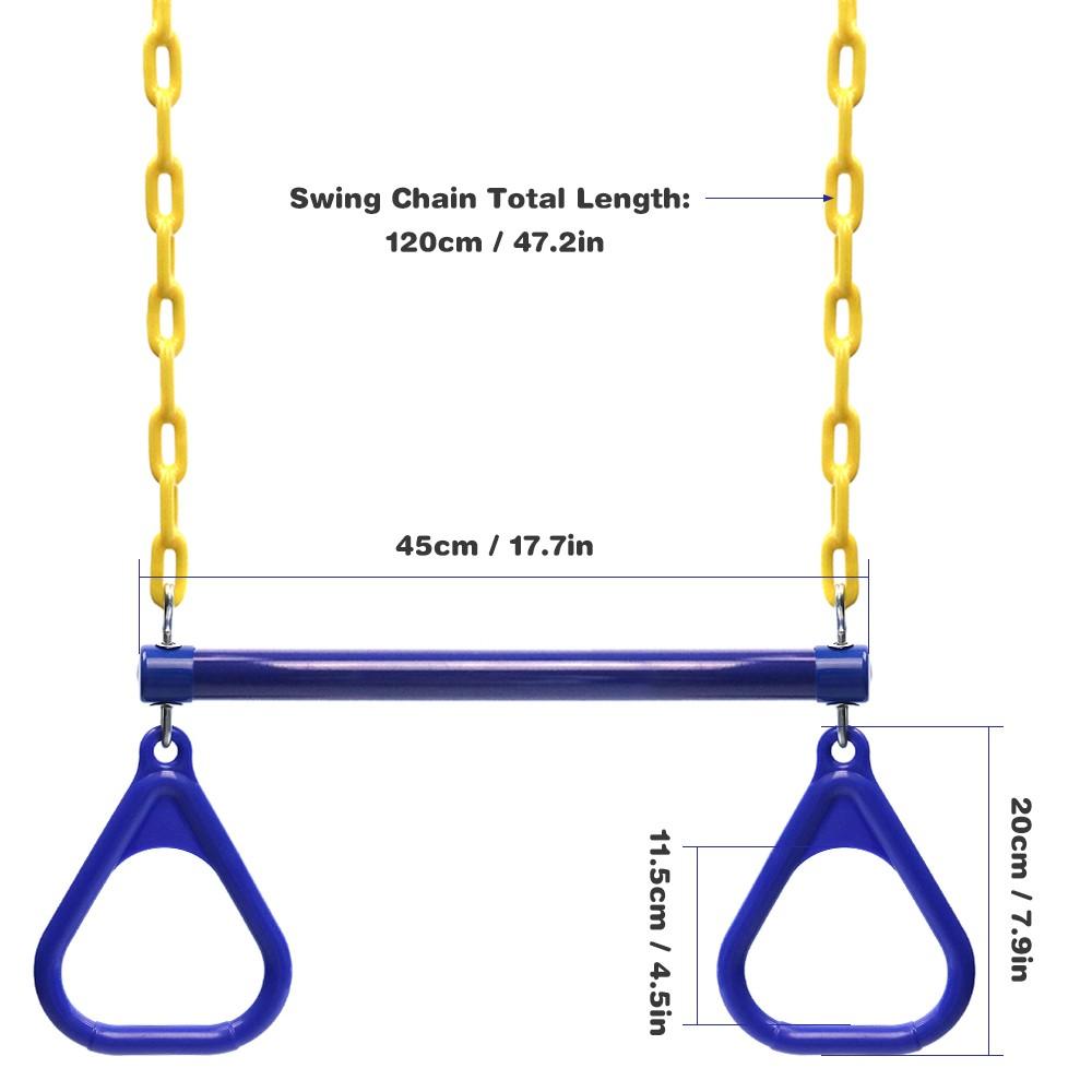 Trapeze Swing Bar and Rings Heavy Duty Swing Set with 47 Plastic Coated Chains and Carabiners for Outdoor Playground Green
Trapeze Swing Bar and Rings Heavy Duty Swing Set with 47 Plastic Coated Chains and Carabiners for Outdoor Playground Green