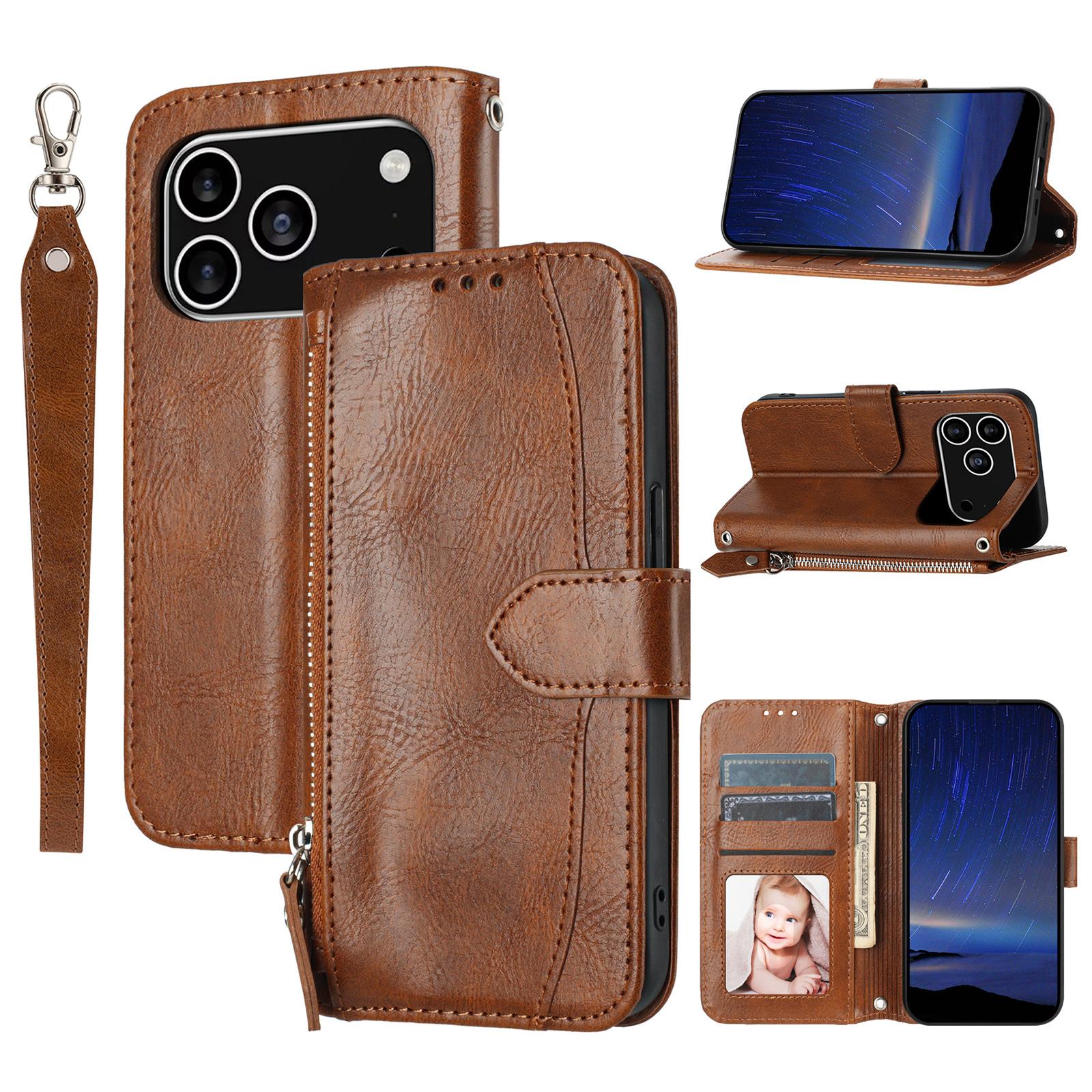 For iPhone 17 Pro Case Zipper Pocket Wallet Leather Phone Cover with Wrist Strap Brown
For iPhone 17 Pro Case Zipper Pocket Wallet Leather Phone Cover with Wrist Strap Brown