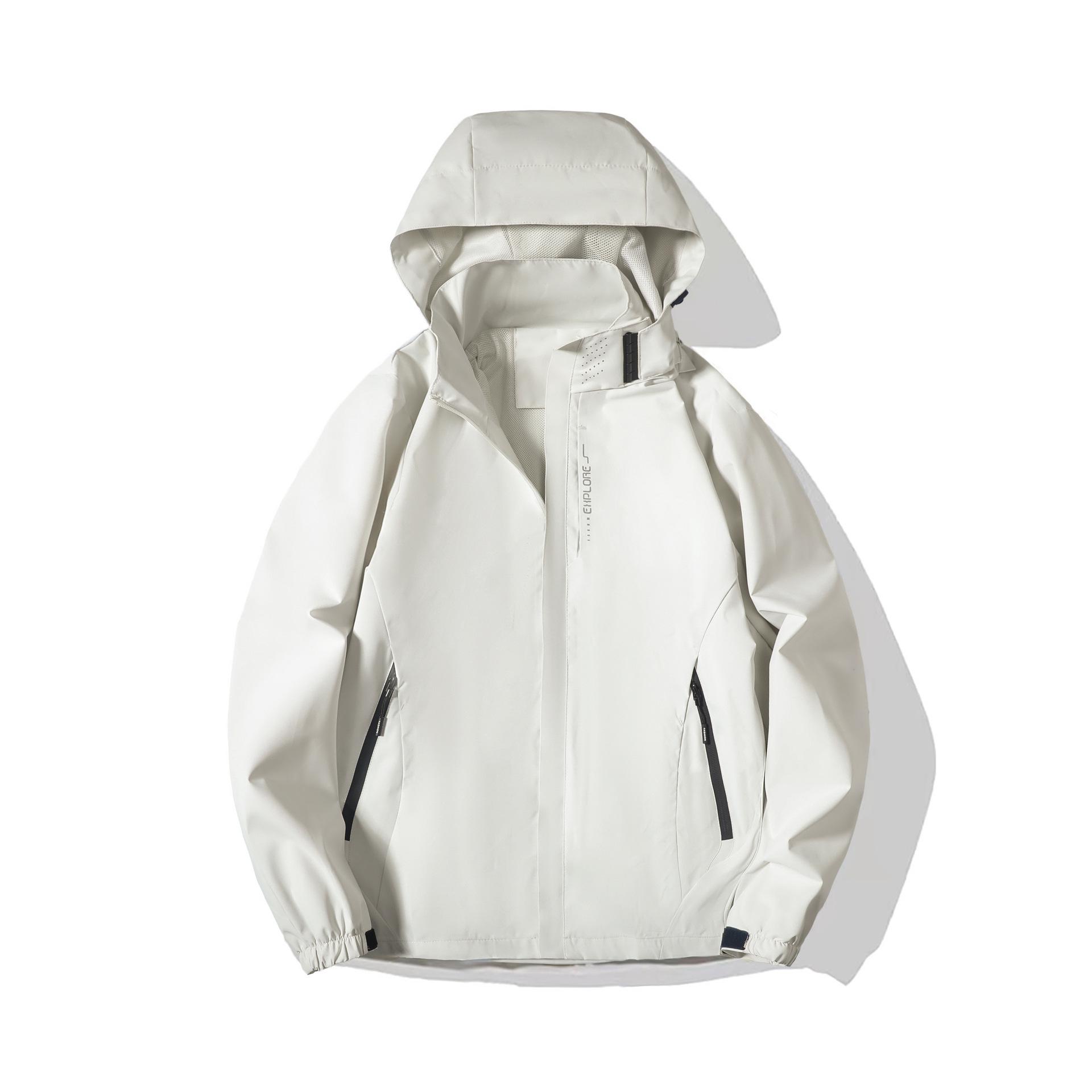 Унисекс Ветрозащитная и Водонепроницаемая Ветровка с Капюшоном для Весенних и Осенних Путешествий L слоновая кость/белый