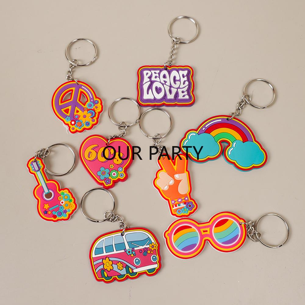 8Pcs 60s Hippie Groovy Theme PVC Keychain Rainbow Bohemian Backpack Pendant for Birthday Wedding Party Favors Pinata Fillers
8Pcs 60s Hippie Groovy Theme PVC Keychain Rainbow Bohemian Backpack Pendant for Birthday Wedding Party Favors Pinata Fillers