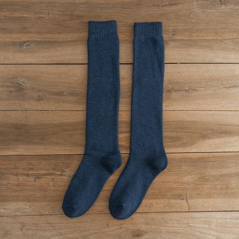 Мужские толстые чулки до бедра, зимние гольфы, хлопковые носки для осени и зимы, теплые флисовые высокие носки, мужские петлевые длинные носки 1 pair синий