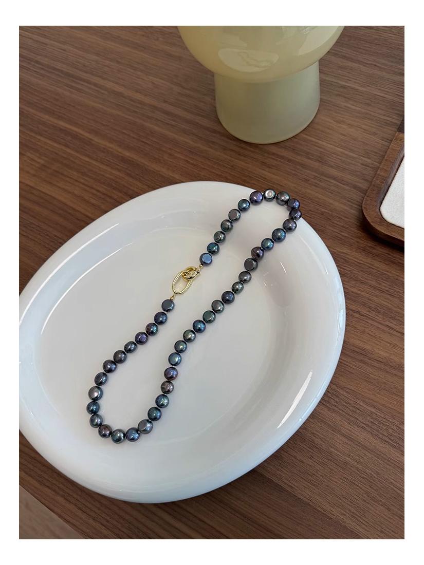 Барочное ожерелье из пресноводного жемчуга павлиньего синего цвета - Легкая роскошь, цветная цепочка