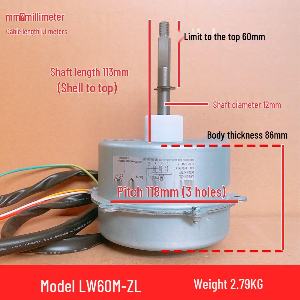 LW60M-ZL Outdoor Fan Motor for Gree AC (ZWS60-M, 3-Wire, 3-Hole)
LW60M-ZL Outdoor Fan Motor for Gree AC (ZWS60-M, 3-Wire, 3-Hole)