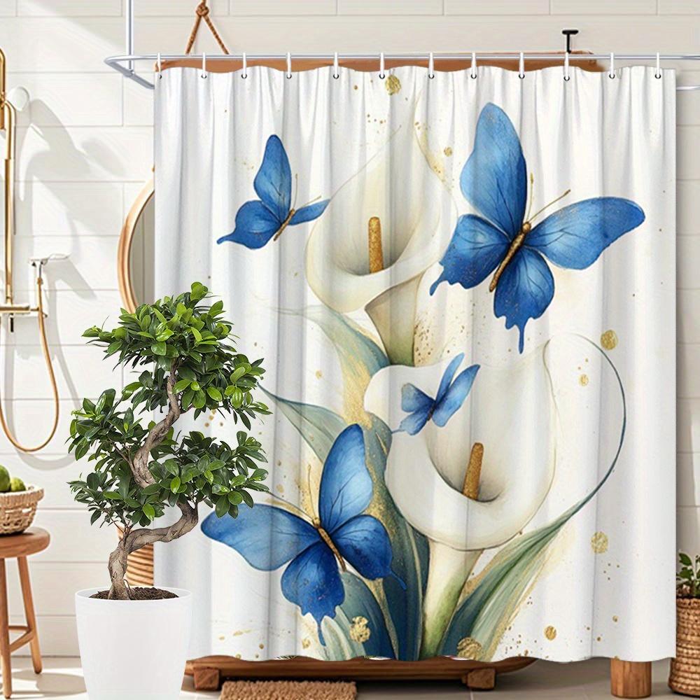 1Pc Elegant White Calla Lily & Blue Butterfly Shower Curtain With Golden Stamens - 12 Hooks, 70.8X70.8In, Polyester, Washable, W60H190(CM)-1 Pcs
1Pc Elegant White Calla Lily & Blue Butterfly Shower Curtain With Golden Stamens - 12 Hooks, 70.8X70.8In, Polyester, Washable, W60H190(CM)-1 Pcs