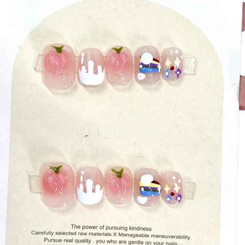 Short Handmade Wear Nail Art Rainbow Peach Sweet Lovely Macaron Nail Stickers XS
Short Handmade Wear Nail Art Rainbow Peach Sweet Lovely Macaron Nail Stickers XS