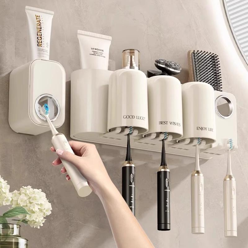 Toothbrush Toothpaste Storage Rack 4 Grid Multiple People No Punching Required Wall Mounted Family Gargle Cup Toilet Supplies
Toothbrush Toothpaste Storage Rack 4 Grid Multiple People No Punching Required Wall Mounted Family Gargle Cup Toilet Supplies