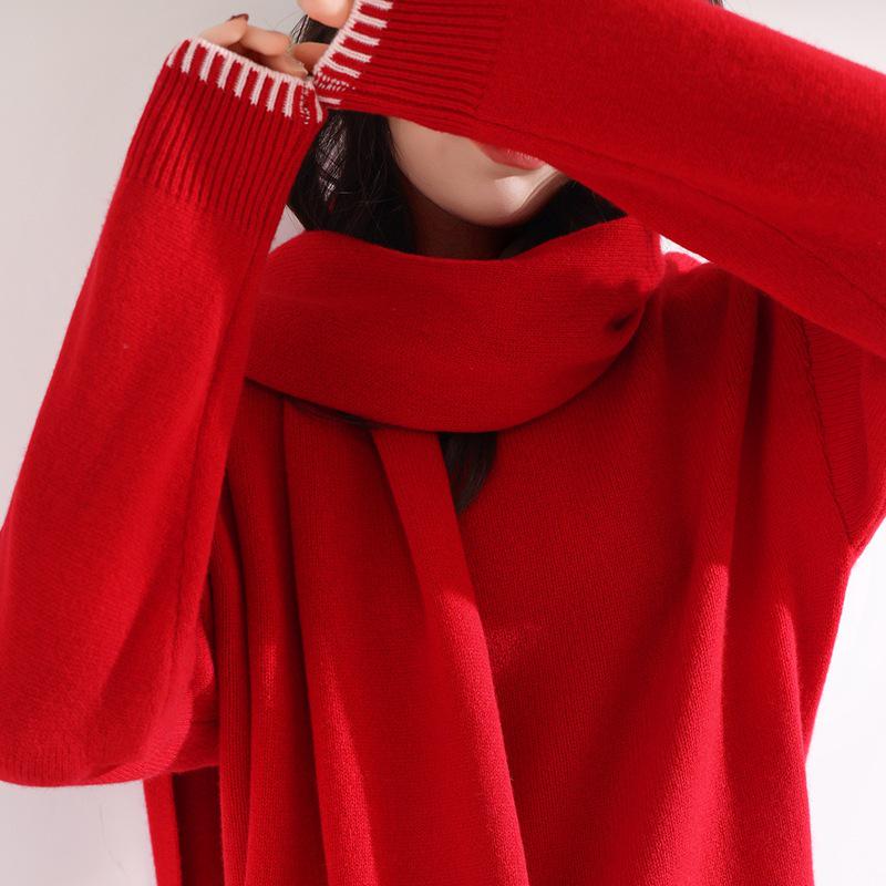 Women s Fashionable Red Wool Three-Piece Set: Round Neck Sweater, Wide-Leg Pants, and Scarf. Large
Women s Fashionable Red Wool Three-Piece Set: Round Neck Sweater, Wide-Leg Pants, and Scarf. Large