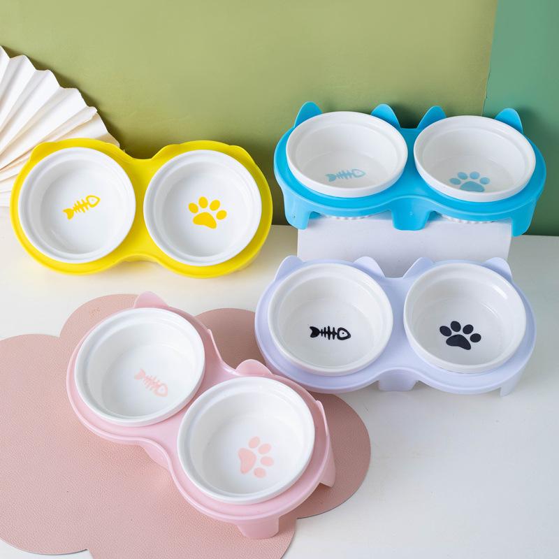 Cat Bowl Ceramic Double Bowl Water Bowl Cervical Protection High Foot Diagonal Cat Food Pot Drinking Pet Dish Pet Supplies
Cat Bowl Ceramic Double Bowl Water Bowl Cervical Protection High Foot Diagonal Cat Food Pot Drinking Pet Dish Pet Supplies