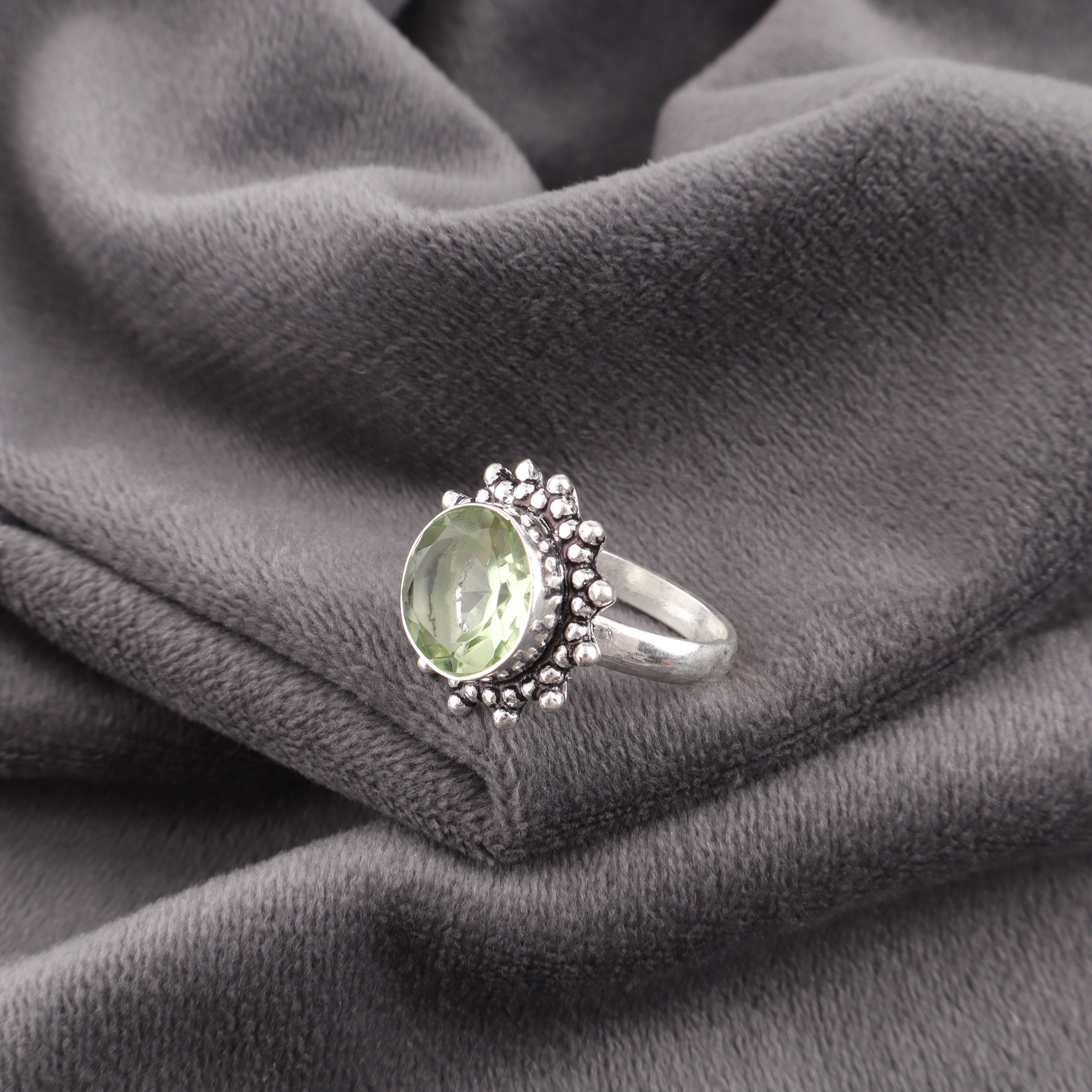 Кольцо с драгоценным камнем зеленый аметист, кольцо из серебра 925 пробы, изящное украшение ручной работы, подарок на День матери 12 зелёный
