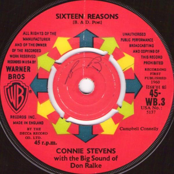 7inch Record CONNIE STEVENS, DON RALKE - Sixteen Reasons/ Little Sister 45WB3 Warner Bros. Re 1960 UK Rock Used
7inch Record CONNIE STEVENS, DON RALKE - Sixteen Reasons/ Little Sister 45WB3 Warner Bros. Re 1960 UK Rock Used